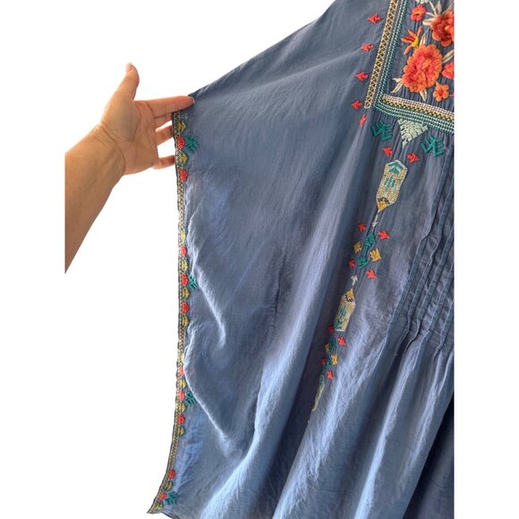Johnny Was Womens Caftan One Size  Blue Cotton Embroidered Round Neck Boho - Picture 8 of 11